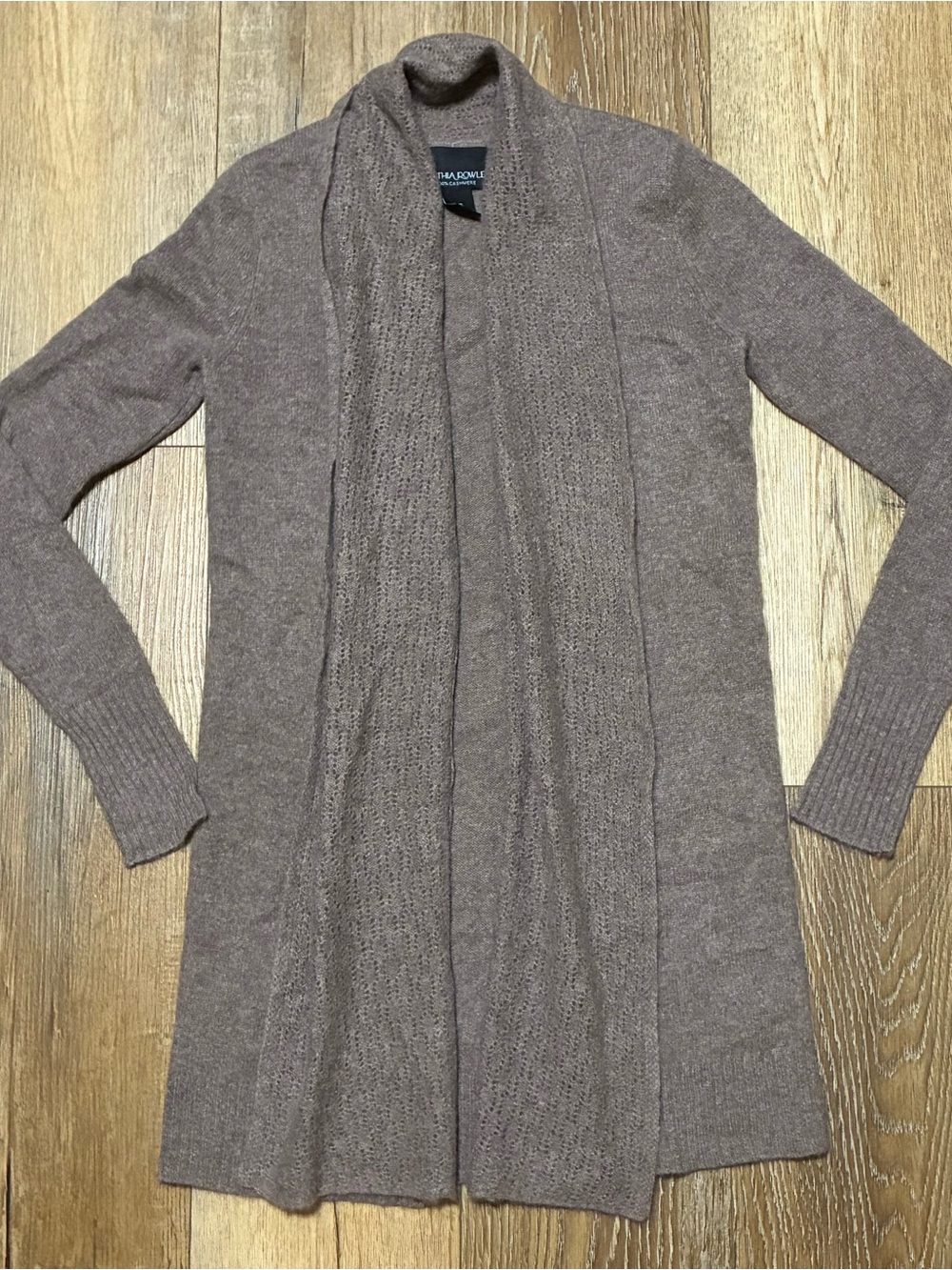 Cynthia Rowley 100% Cashmere Taupe Open-Front Long Line Cardigan Sweater XS